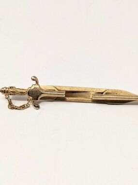 Anson Sword Tie Clip VTG 1949 Hinged w chain Gold Tone Patent No 2492254